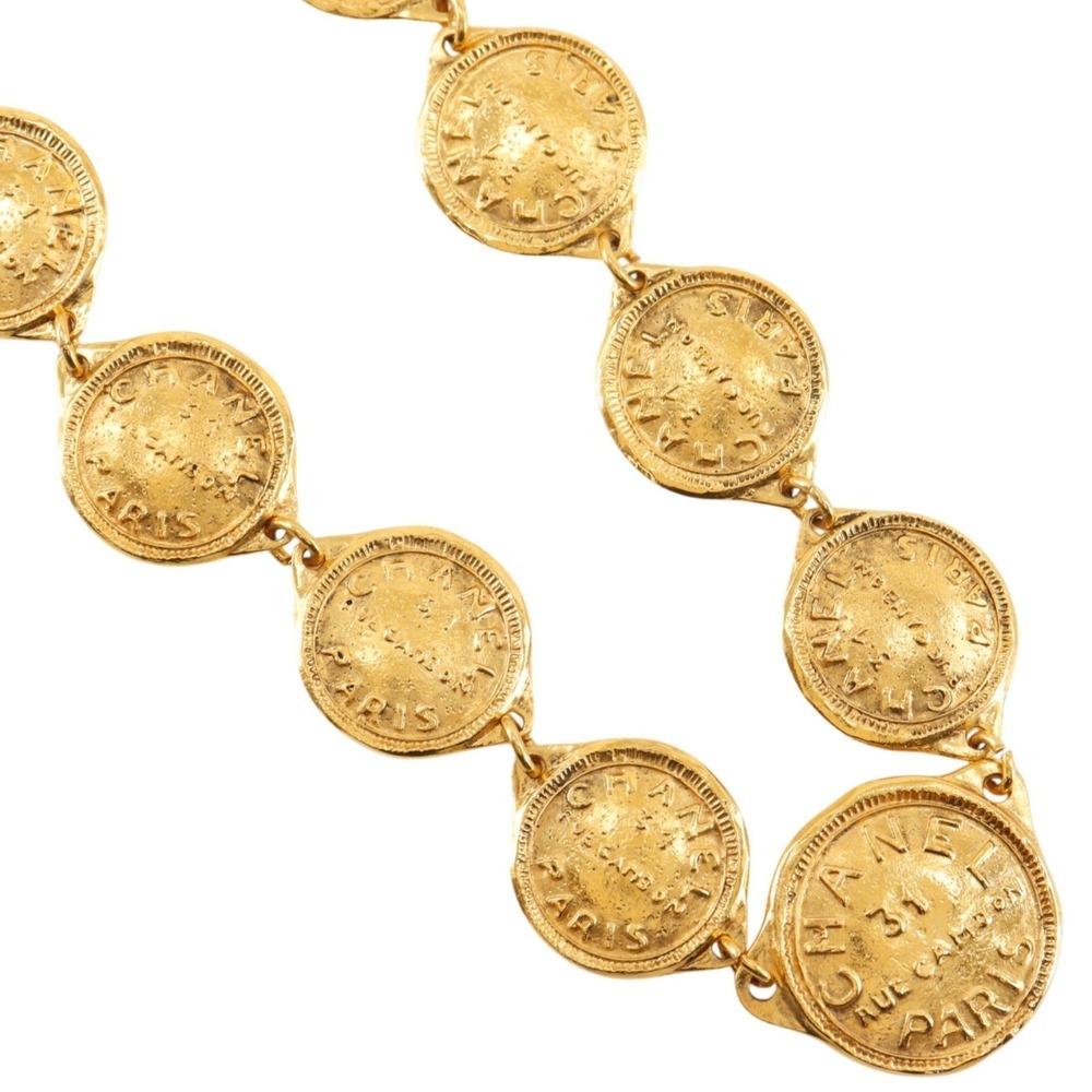 Chanel Cambon Logo Necklace, Coin Motif, Gold Plated, Approx. 101g, Women's
